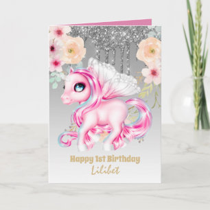 Lilibet 1st Birthday Cards - Princess Unicorns Kort