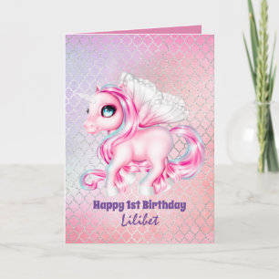 Lilibet 1st Birthday Cards - Princess Unicorns Kort
