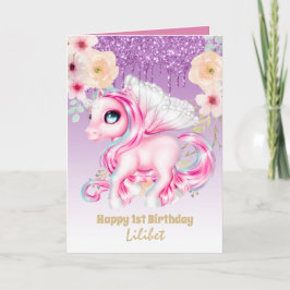 Lilibet 1st Birthday Cards - Princess Unicorns Kort