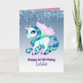 Lilibet 1st Birthday Cards - Princess Unicorns Kort