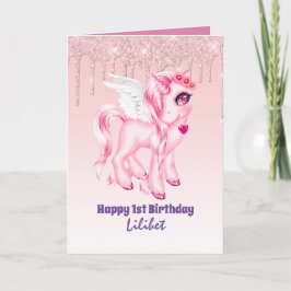 Lilibet 1st Birthday Cards - Princess Unicorns Kort