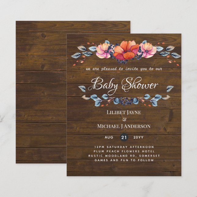 Lilibet Baby Shower Inbjudan - Rustic Orange Lila (Fram/baksida)