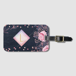 Lilibet Monogram Navy Rosegold Rosa Princess Gifts Bagagebricka