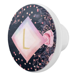 Lilibet Monogram Navy Rosegold Rosa Princess Gifts Knopp