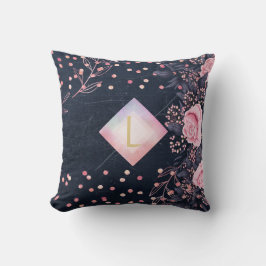 Lilibet Monogram Navy Rosegold Rosa Princess Gifts Kudde