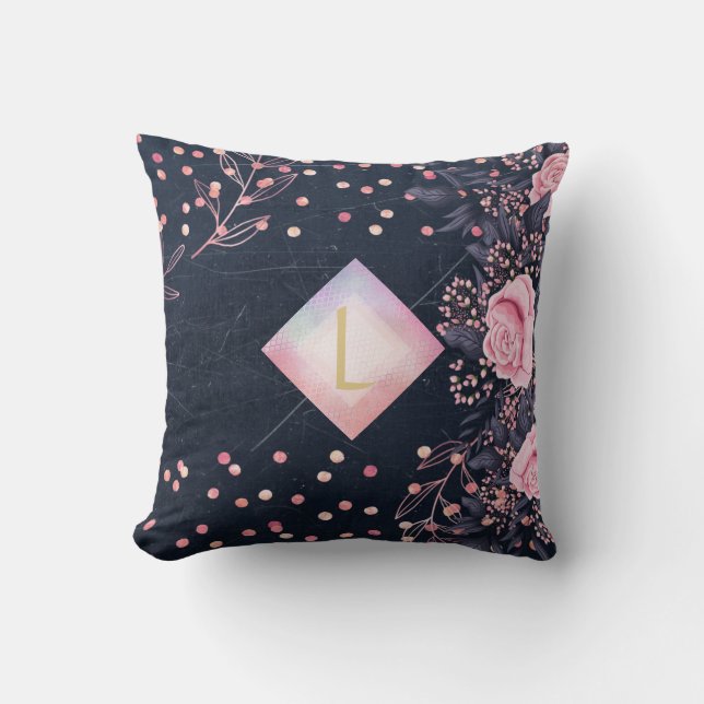 Lilibet Monogram Navy Rosegold Rosa Princess Gifts Kudde (Framsida)