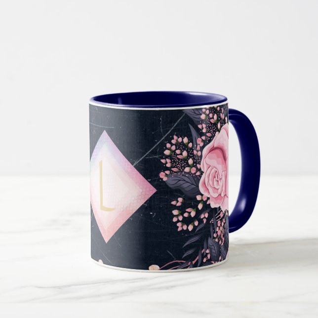 Lilibet Monogram Navy Rosegold Rosa Princess Gifts Mugg (Framsida höger)