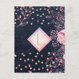 Lilibet Monogram Navy Rosegold Rosa Princess Gifts Vykort