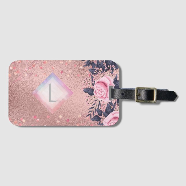 Lilibet Monogram Rosegold Blommigt lämplig för Pri Bagagebricka (Framsida horisontal)
