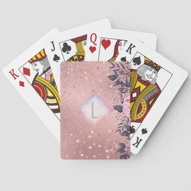 Lilibet Monogram Rosegold Blommigt lämplig för Pri Casinokort (Baksidan)