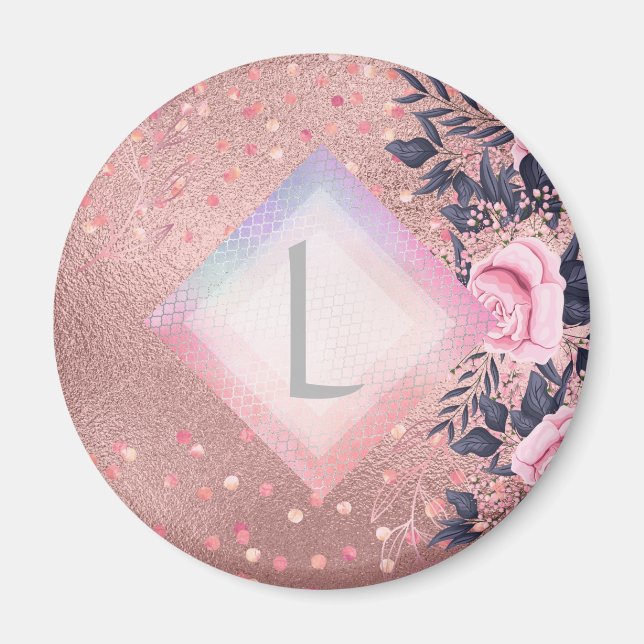 Lilibet Monogram Rosegold Blommigt lämplig för Pri Magnet (Framsidan)