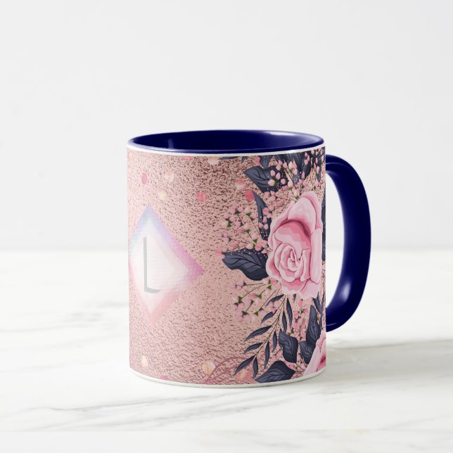 Lilibet Monogram Rosegold Blommigt lämplig för Pri Mugg (Framsida höger)