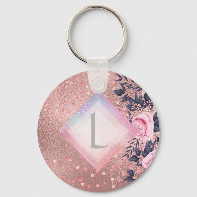 Lilibet Monogram Rosegold Blommigt lämplig för Pri Nyckelring (Framsida)
