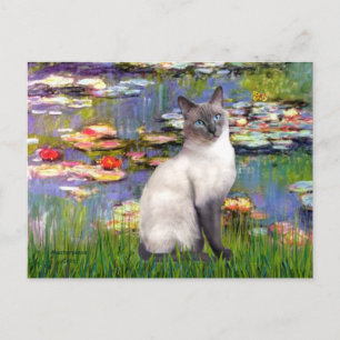 Lilies 2 - Blue Point Siamese cat Vykort