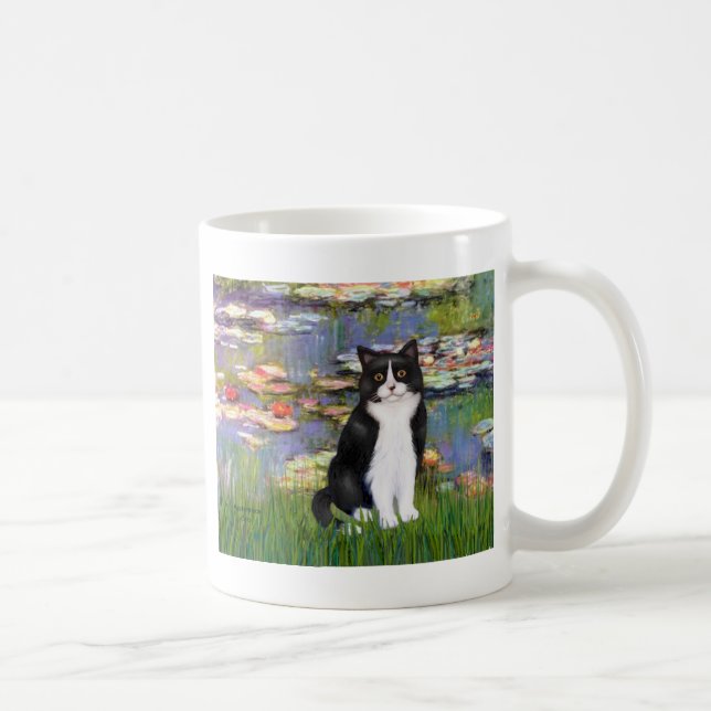 Lilies 2 - svart och vit katt kaffemugg (Höger)