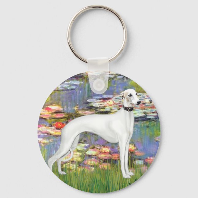 Lilies 2 - Vit Whippet (11b) Nyckelring (Framsida)