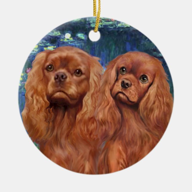 Lilies 5-Two Ruby Cavaliers Julgransprydnad Keramik (Framsidan)