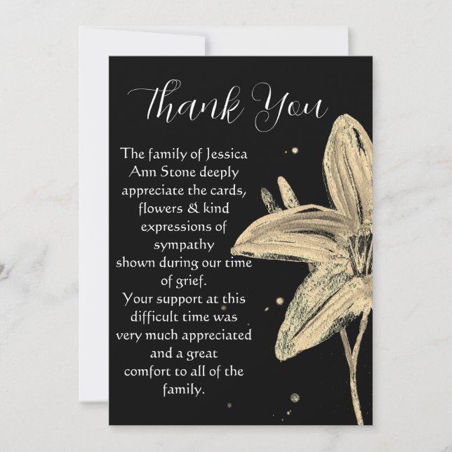 Lilies Black Blommigt Funeral Död Tack Inbjudningar (Framsida)