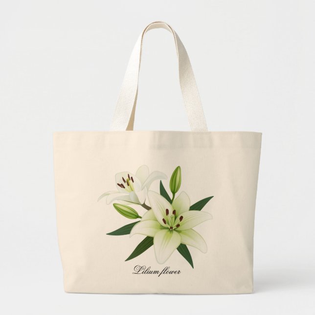 Lilies Bouquet White Flower Blommar Jumbo Tygkasse (Framsidan)
