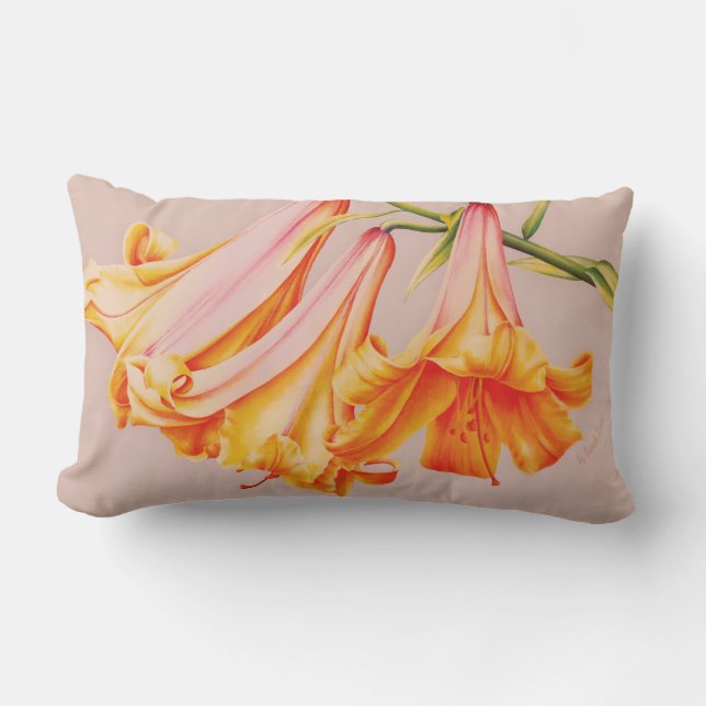 Lilies bra art av Sarah Trett orange vid kudden Lumbarkudde (Framsida)