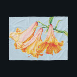 Lilies bra art botaniska klockblommor fleecefilt<br><div class="desc">Fintvätt av lila teckningar i orange och himmel blå. Designat uteslutande från "Lilies" skapat från den ursprungliga pennan och vattenfärgsmålningen av Sarah Trett.</div>