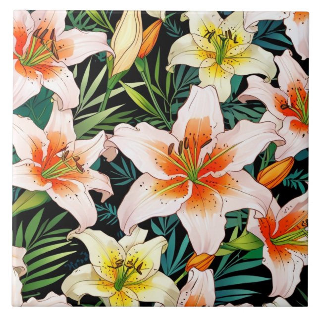 Lilies Ceramic Tile Kakelplatta (Framsidan)