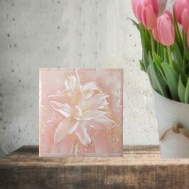 Lilies in Rosa Fantasy Kakelplatta (Decorate your home with these decorative, Pink Fantasy Lily Ceramic Tiles!)