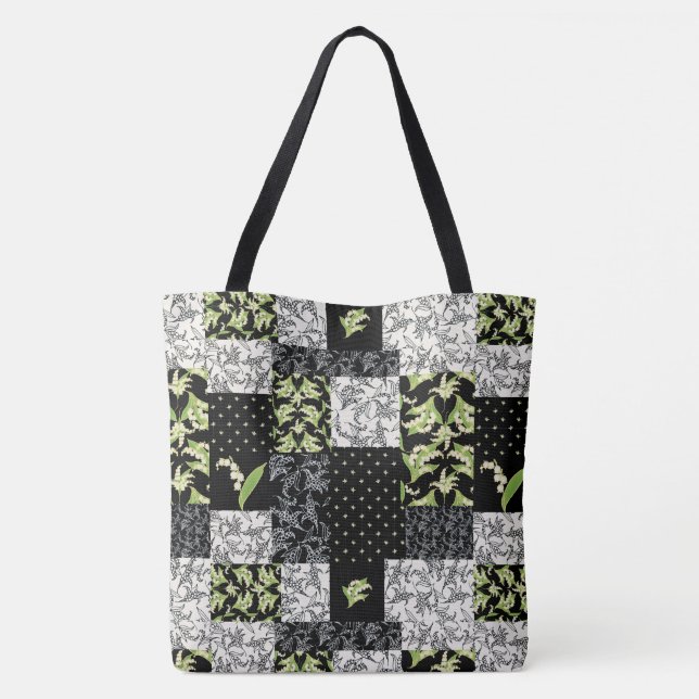 Lilies-of-the-Valley Faux Patchwork in Black Tygkasse (Baksida)