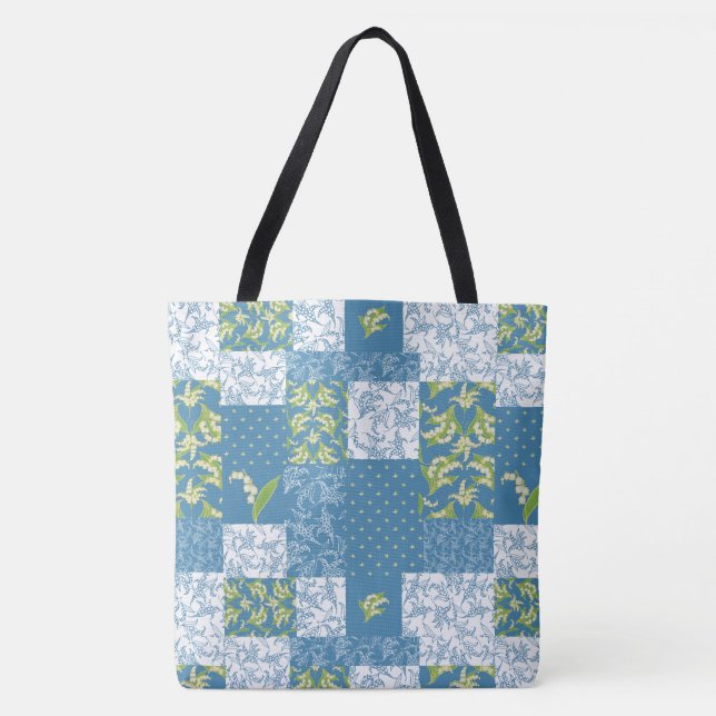 Lilies-of-the-Valley Faux Patchwork in Blue Tygkasse (Framsida)