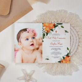 Lilies & Orange Blommigt Photo First Heliga Commun Inbjudningar