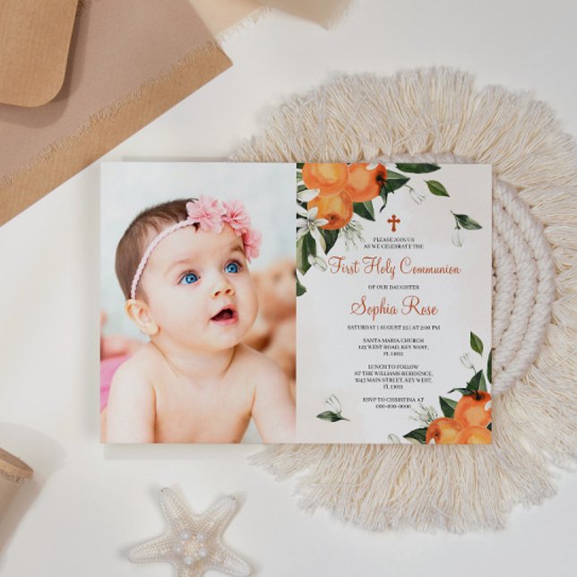 Lilies & Orange Blommigt Photo First Heliga Commun Inbjudningar (Skapare uppladdad)