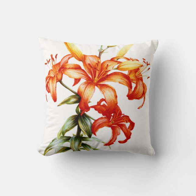Lilies orange vit bra art dekorativ kudde (Framsida)