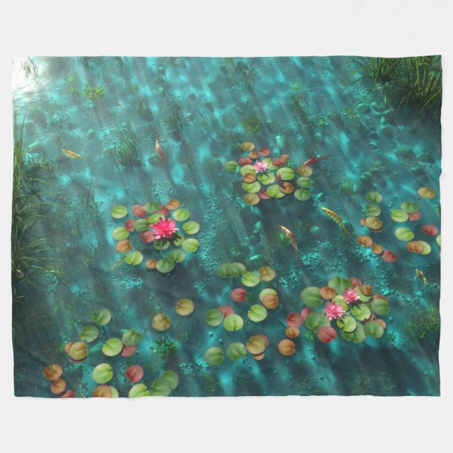 Lilies på Vatten Fleece Blanket (Framsidan (Horisontell))