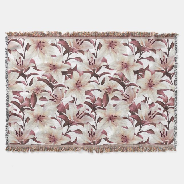 Lilies på vitt. Blommönster Filt (Framsidan)
