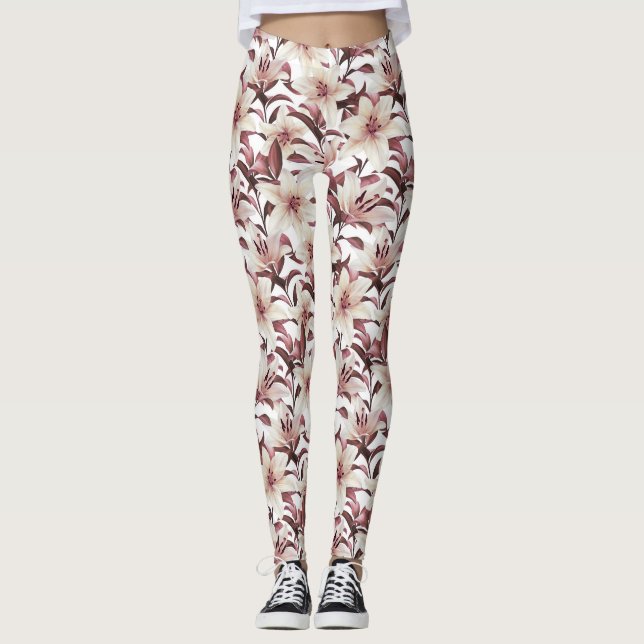 Lilies på vitt. Blommönster Leggings (Framsida)