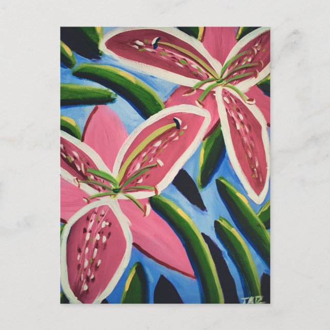 Lilies Painting Postcard av Jasmine | Blommigt Art Vykort (Framsida)