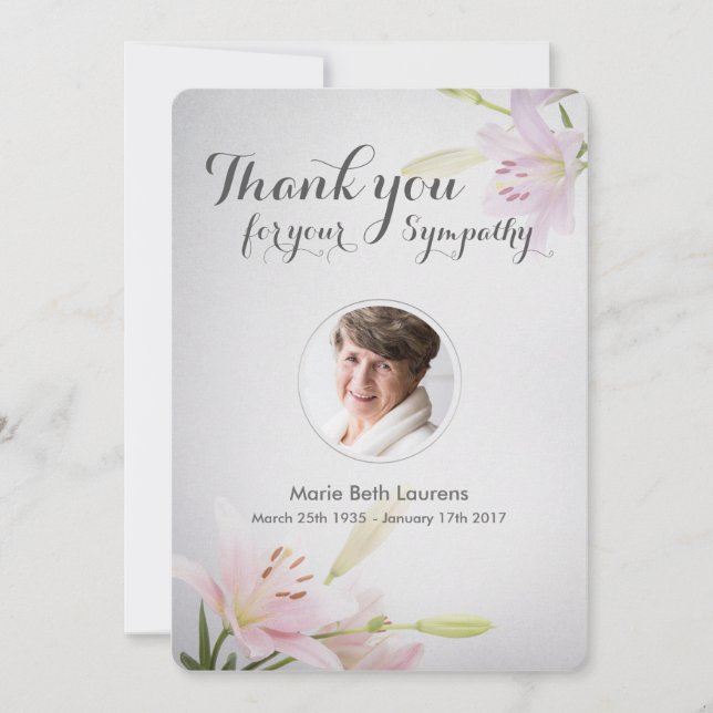 Lilies Sympathy Memorial - tack för ditt kort med  (Framsida)