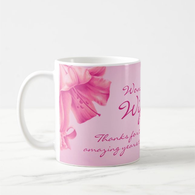 Lilies Underbara Fru 30-årsjubileum rosa blomma Kaffemugg (Vänster)