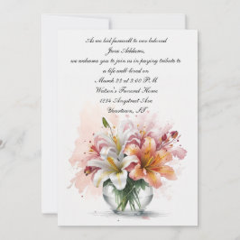 Liliter i en Bowl Watercolor Memorial Inbjudningar
