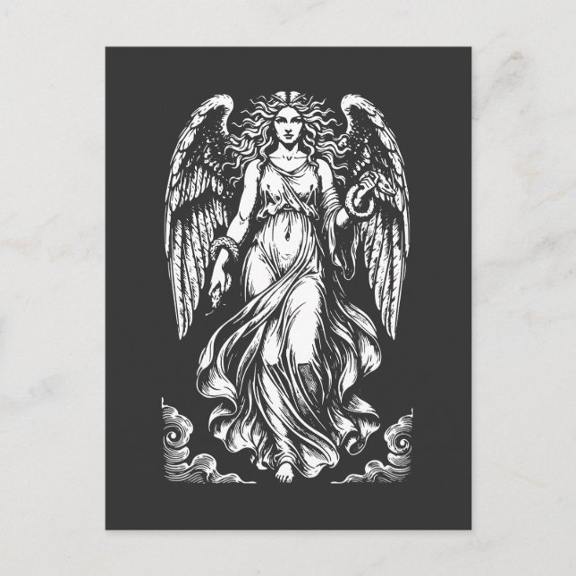 Lilith Fallen ängel med flödande draperier och orm Vykort (Framsida)