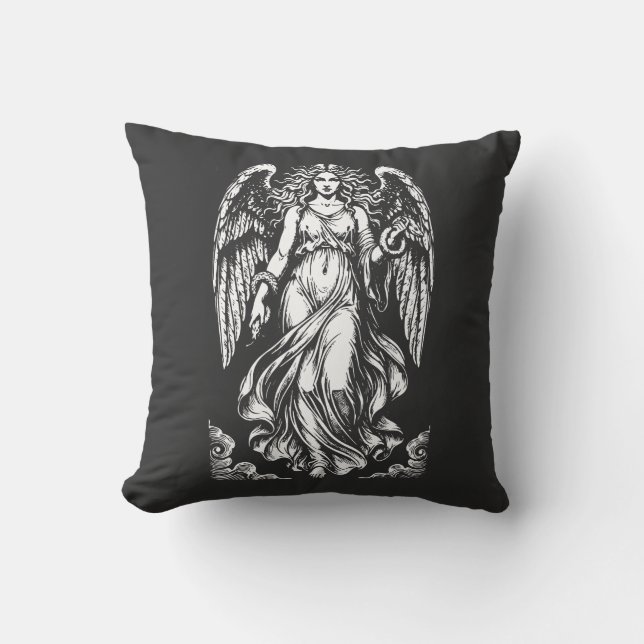 Lilith Fallen ängel med flödande mantel och orm Kudde (Framsida)