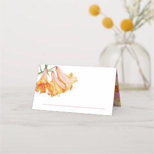 lilja blommig orange korall rosa akvarell bröllop placeringskort