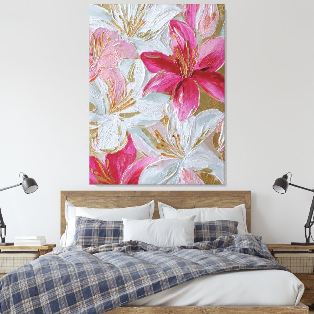 Lilja i rosa och guld texturerad abstrakt väggkons canvastryck (Insitu (sovrum))