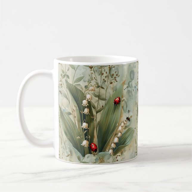 Liljekonvalj Lady Bug Blommig   Kaffemugg (Vänster)