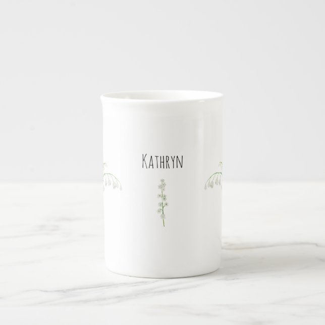 Liljekonvalj Maj Födelsedagsblomma Benporslin Mugg (Framsidan)