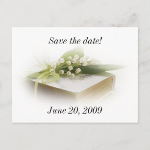 liljekonvalj med bibel save the date postkort meddelande vykort