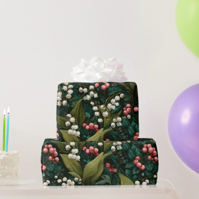Liljekonvalj och hagtorn blommönster presentpapper (Festgåvor)