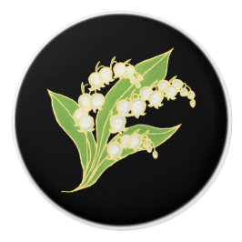 Liljekonvalj på svart beställnings- keramisk knopp