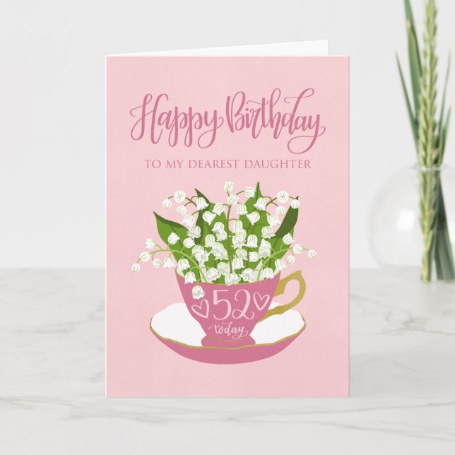 Liljekonvalj Teacup 52-årsdag Dotter Kort (Framsida)