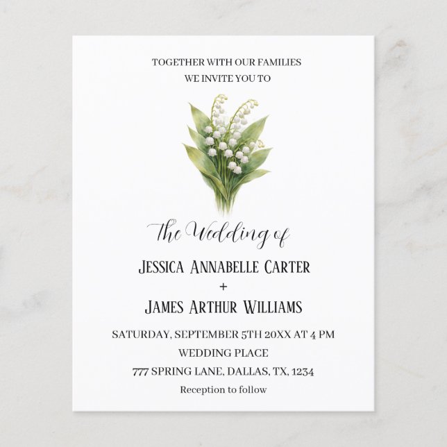Liljekonvalj Vit Akvarell Blommig Bröllop (Framsida)